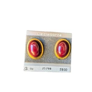 Vintage Liz Claiborne Red And Gold Clip On Earrings